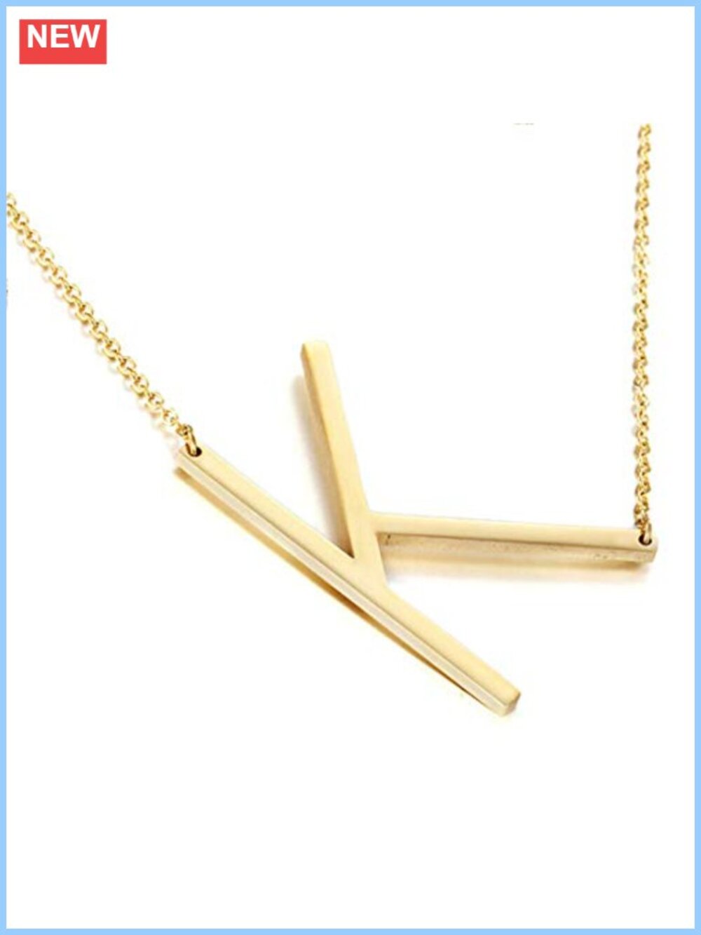 Sideways Initial Necklace 18K Gold Plated Stainless Steel Large Letter Pendant